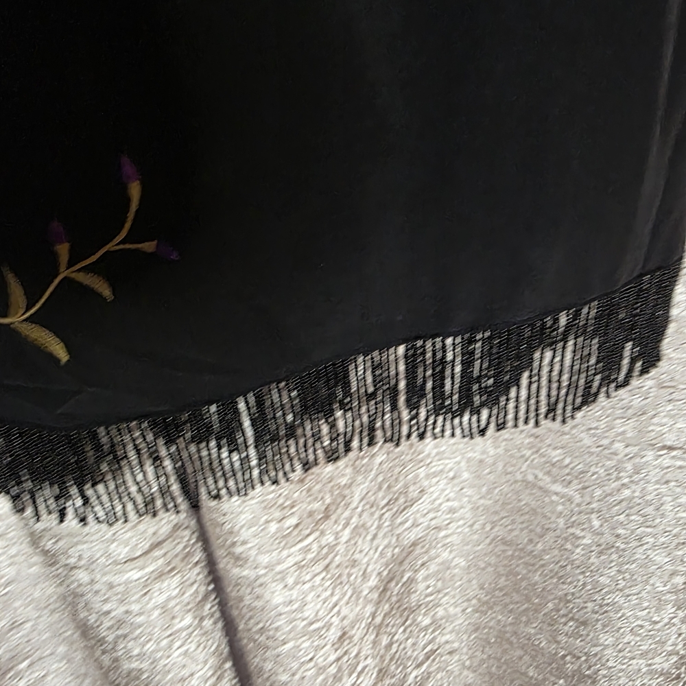 Clio Black Pencil Skirt with Vibrant Floral Embroidery And Fringe - Picture 5 of 6